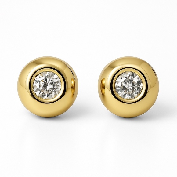 Anthropologie Jewelry - Italian Design Gold Stud Brass Earrings With Crystal